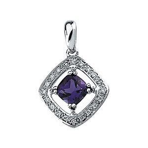 14K White Amethyst &amp; 1/10 CTW Diamond Pendant, Metal type: Sterling Silver