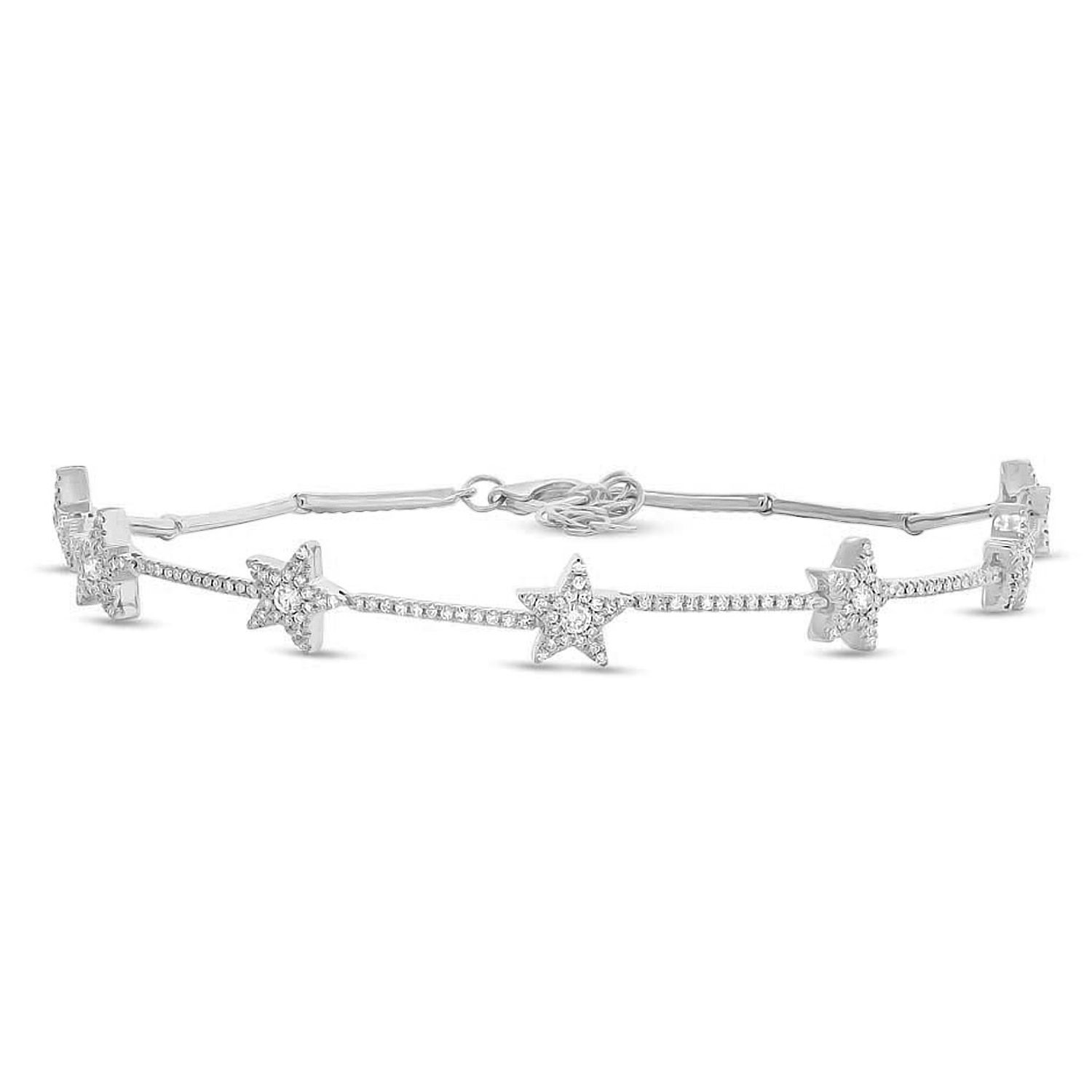Accented Diamond Star Ankle Bracelet 14K White Gold (0.84ct), Metal type: 14K Yellow