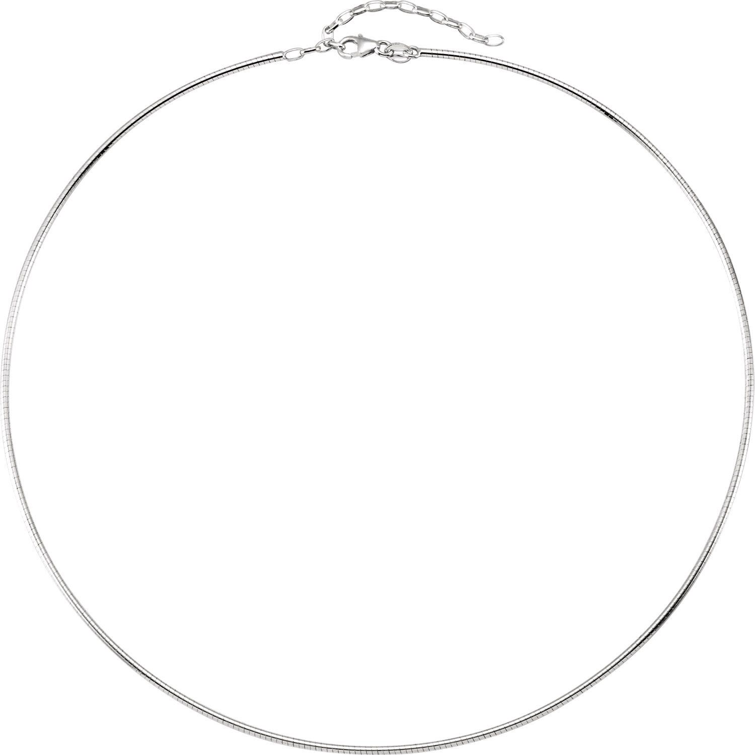 Sterling Silver 2mm Round Omega 16.5&quot; Chain with 2&quot; Extension, Metal type: Sterling Silver