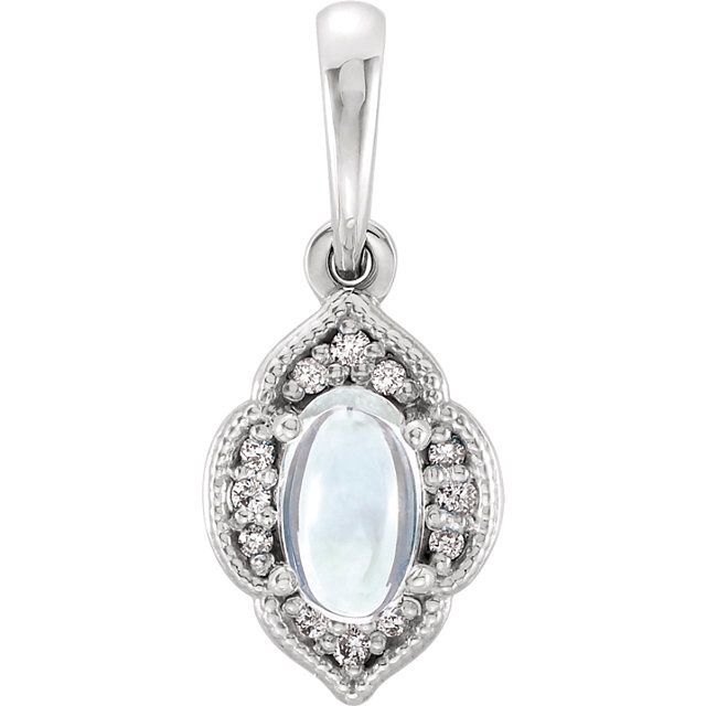 14KWhiteRainbow Moonstone &amp; .03 CTW Diamond Clover Pendant, Metal type: Sterling Silver