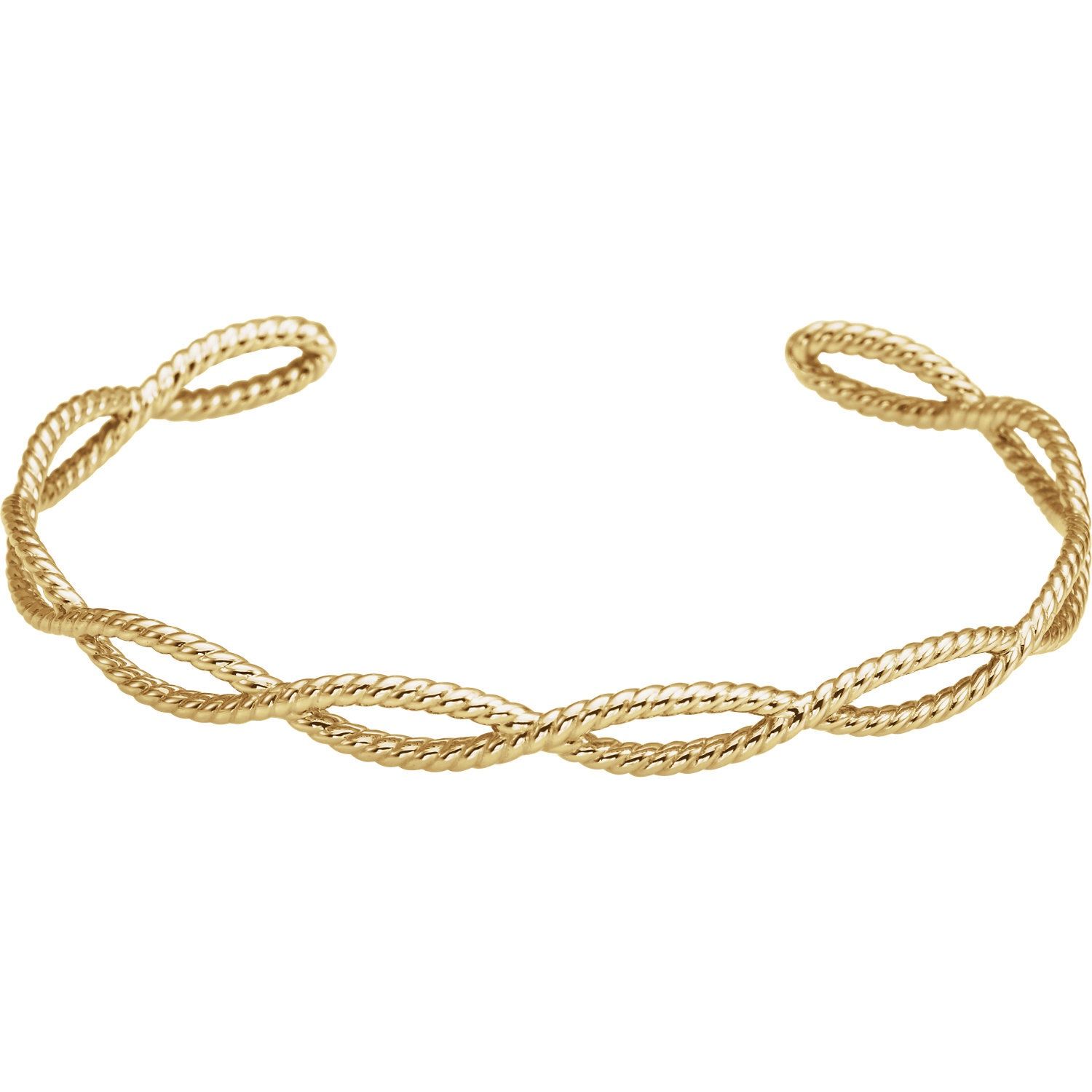 14K Yellow Rope Cuff Bracelet, Metal type: Sterling Silver