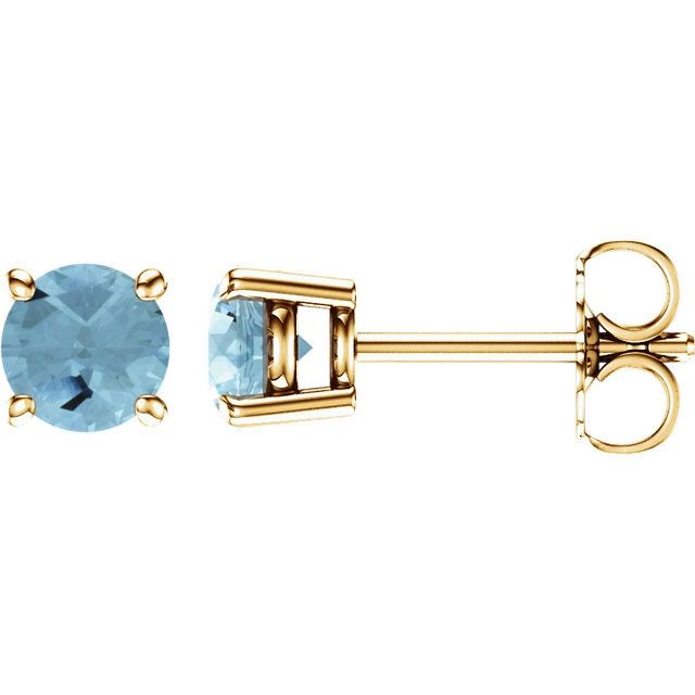 14K Yellow 5mm Round Aquamarine Earrings