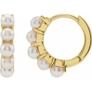 14K Yellow Cultured Freshwater Pearl 14 mm Huggie Hoop Earrings, Care Plan: 3 Yr Gold Care Plan, Metal type: 14K Yellow