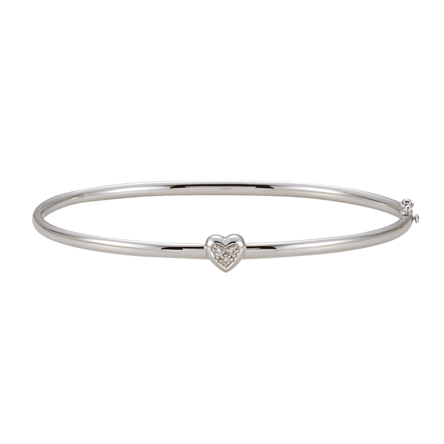 14K White .03 CTW Diamond Bangle Bracelet, Care Plan: 3 Year Gold Plan Yearly, Metal type: Sterling Silver