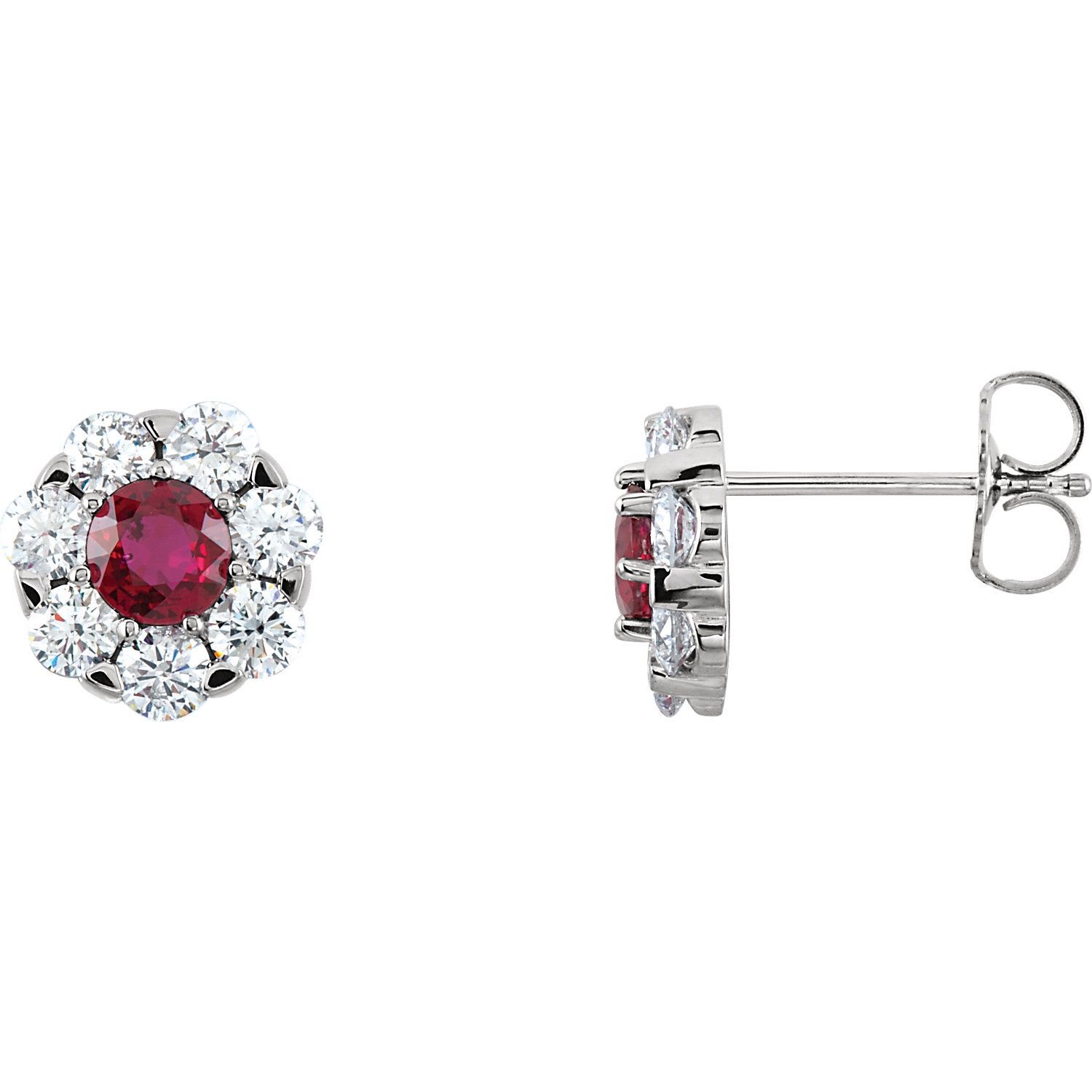 14K White Ruby &amp; 1 1/8 CTW Diamond Cluster Earrings, Metal type: Sterling Silver