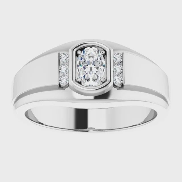.31 ct Sterling Silver 6x4 mm Oval Diamond Men&#39;s Ring. Diamond #527932 Oval Faceted cut, F color, VS1 quality. 6 diamond accents Round Full Cut, G-H color, SI2-SI3 clarity��� * Made to order