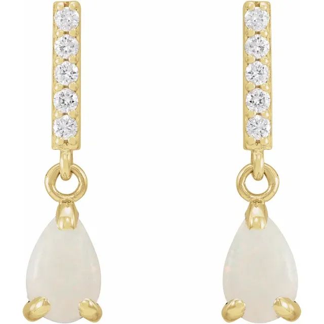 14K Yellow Natural White Opal &amp; .08 CTW Natural Diamond Earrings, Metal type: 14K White