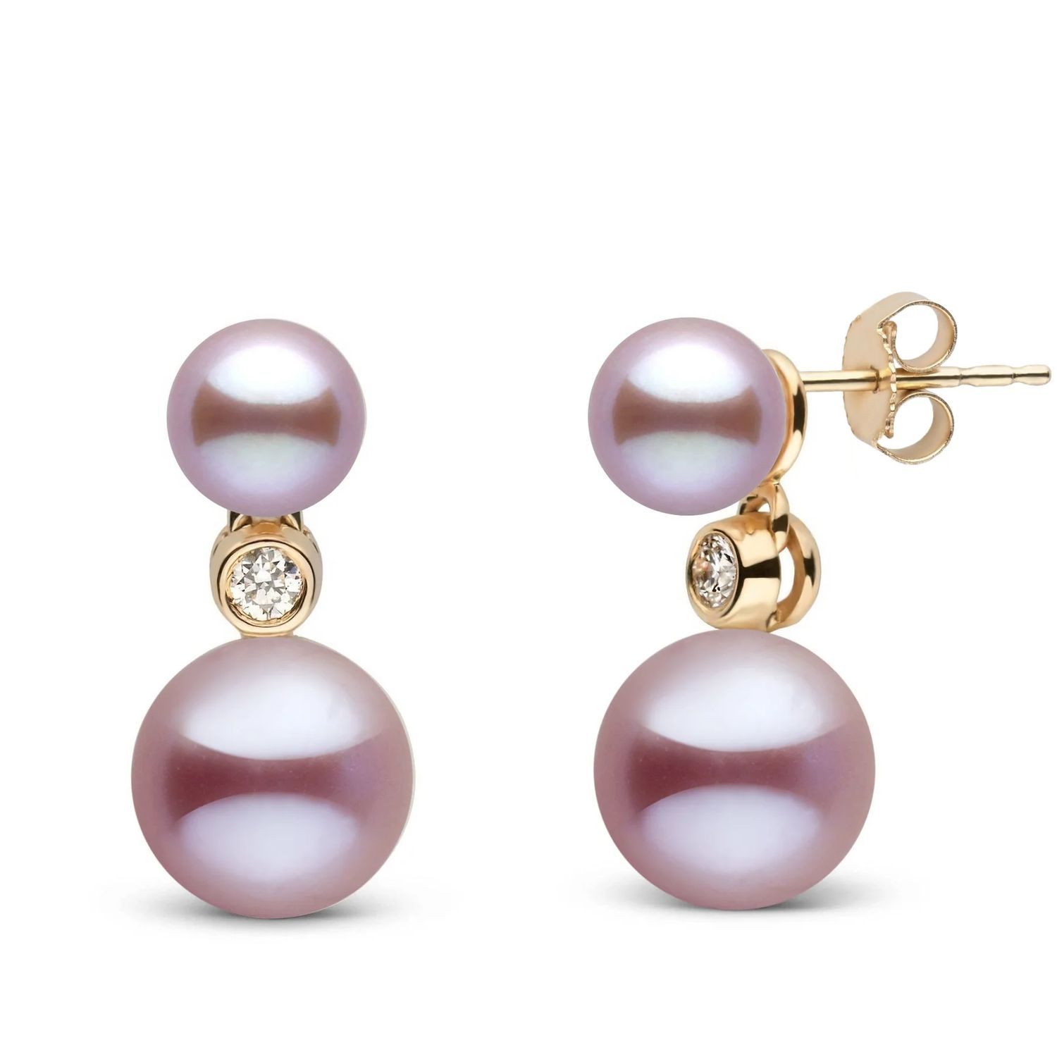 6.5-9.0 mm Lavender Freshadama Pearl and Diamond Duet Dangle Earrings, Metal type: 14K White