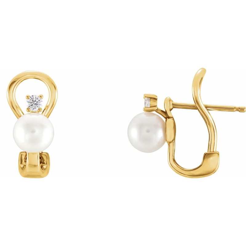 14K Yellow Cultured Freshwater Pearl &amp; 1/8 CTW Natural Diamond Earrings