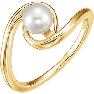 14K Yellow 6mm Freshwater Cultured Pearl Ring, Metal type: Sterling Silver, Size: Size 5