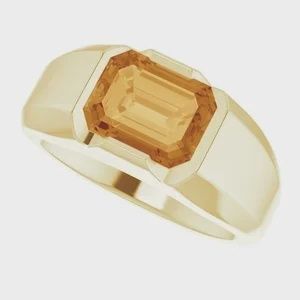 Mens 14K Yellow 10x8 mm Emerald AA Citrine Ring, Size: 9