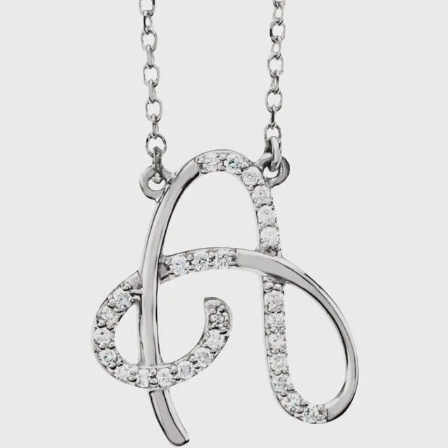 14K Yellow 1/8 CTW Natural Diamond Initial A 18 cable &quot; Necklace - 14K White