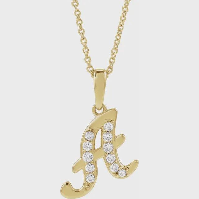 14K Yellow .025 CTW Natural Diamond Lowercase Initial A 18&quot; Cable Necklace - 14K White