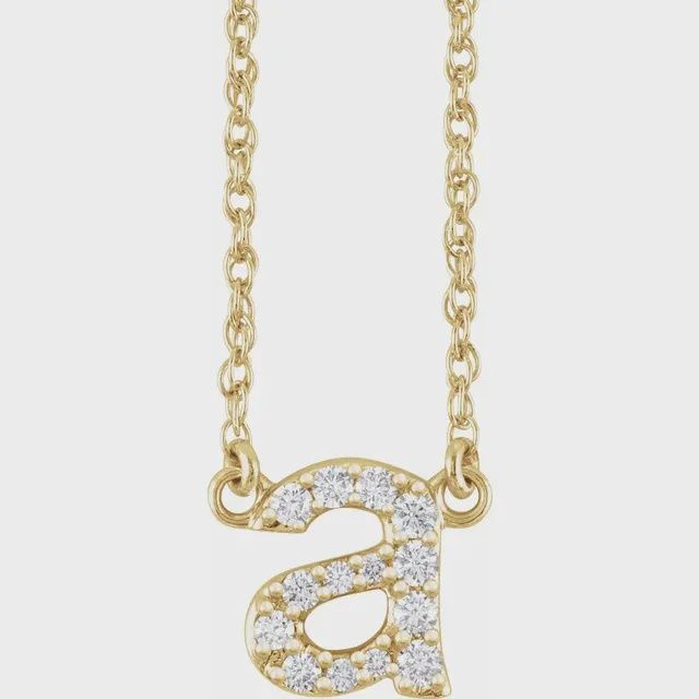 14K Yellow 1/8 CTW Natural Diamond Initial lowercase a 18 Rope &quot; Necklace - 14K Yellow, Care Plan: 3 Yr Gold Plan Yearly, Letter: A