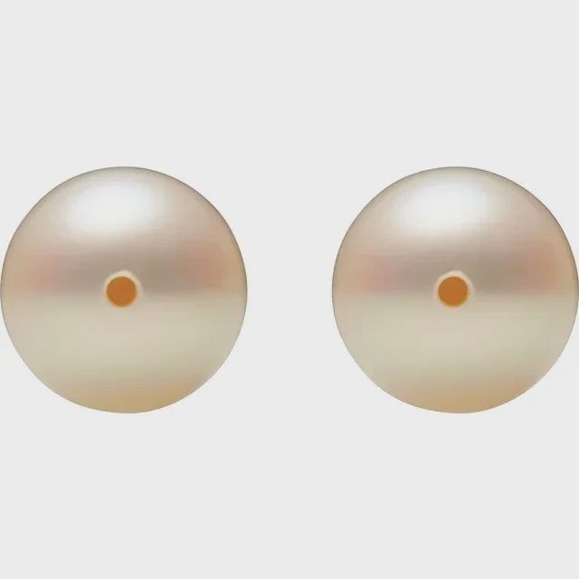 8.5-9 mm Pair Near Round Half-drilled AA White Freshwater Cultured Pearls (B)