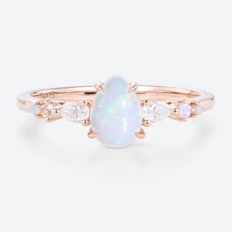 Pear Shaped Opal Ring with moonstone and diamond accents