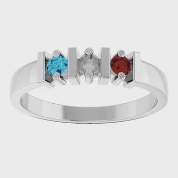 Sterling Silver 3-Stone Family Ring Moonstone, Garnet, and Blue Zircon