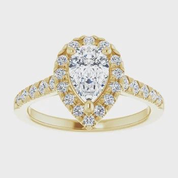 14K Yellow 8x5 mm Pear French-Set Engagement Ring, Care Plan: 3 Yr Gold Plan Yearly, Metal type: 14K White, Size: 6