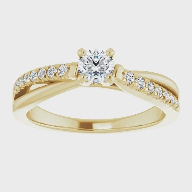 14K Yellow 4.1 mm Round Diamond .30ct Engagement Ring with diamond accents, Matching Band And Size: 124071-6, Size: 6