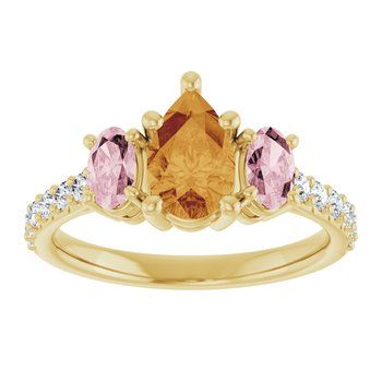 14K Yellow 8x5 mm Pear Citrine with 2 5x3 mm Oval Morganite Engagement Ring with diamond accents, Matching Band And Size: 124071-6, Size: 6