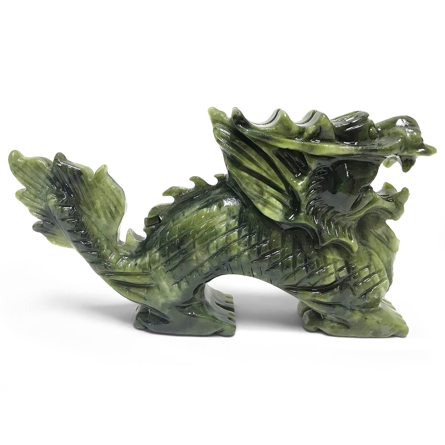 Hand Carved Dragon Nephrite Jade Crystal Figurine 8 to 8.7 Oz