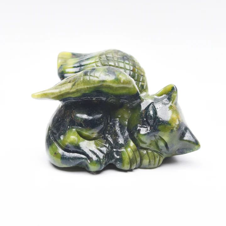 Green jade angel cat carving