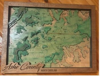 Topographical Wood Map of Ashe County, NC Topographical Wood Map of Ashe County, NC