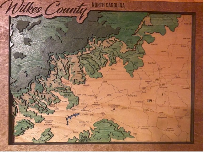 Topographical Layered Wood Map of Wilkes County, NC Topographical Layered Wood Map of Wilkes County, NC