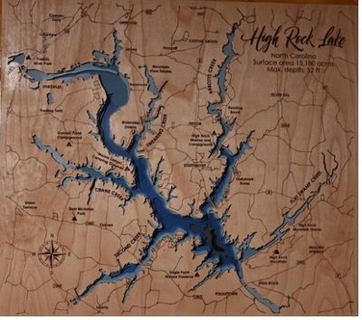 Layered Bathymetric Wood Map of High Rock Lake Layered Bathymetric Wood Map of High Rock Lake