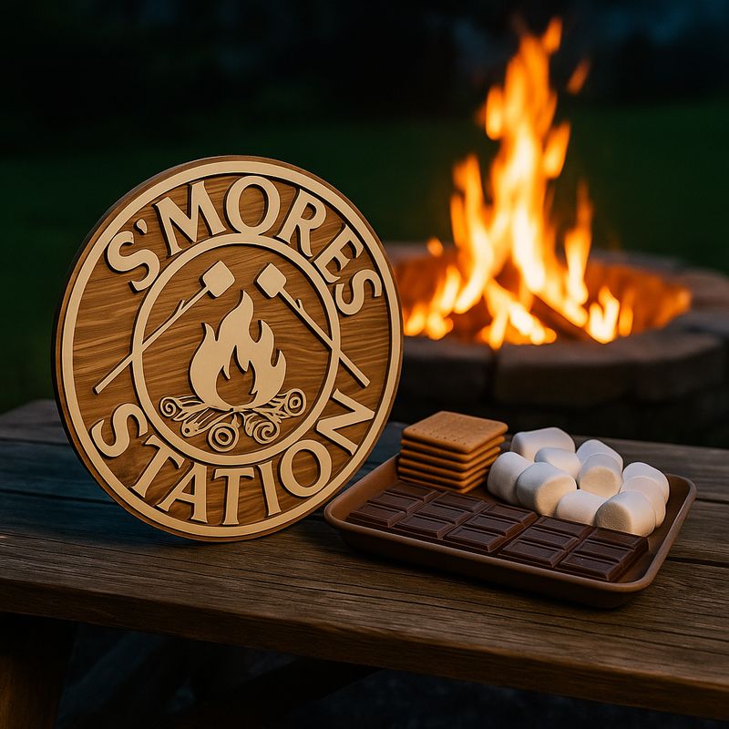 S’Mores Station — Layered Wood Campfire Sign (12 S’Mores Station — Layered Wood Campfire Sign (12" Round)