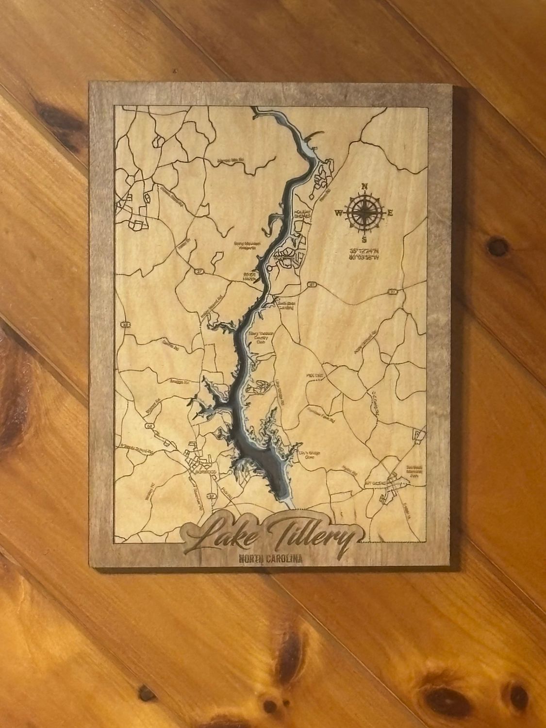 Lake Tillery Layered Wood Map Lake Tillery Layered Wood Map