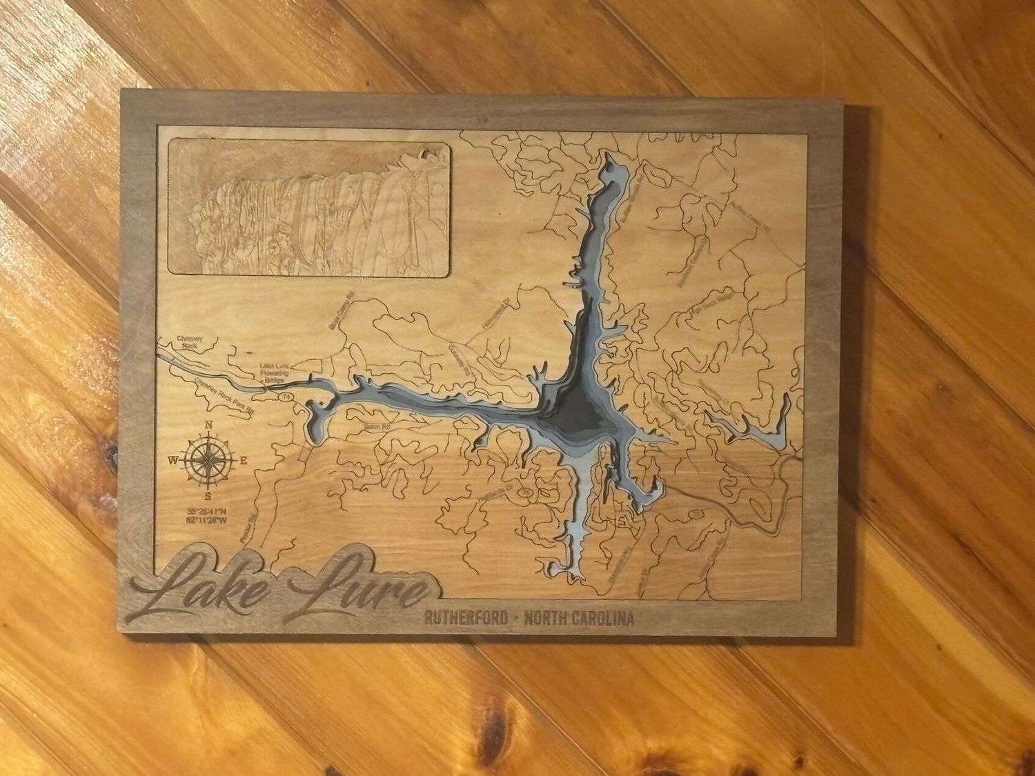 Lake Lure Bathymetric Map with Flowering Bridge