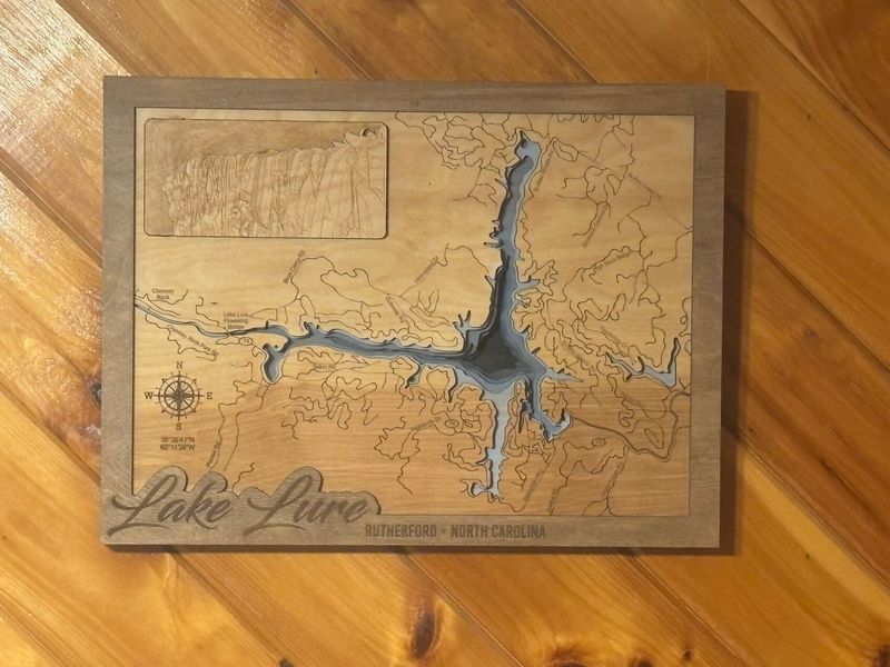 Lake Lure Bathymetric Map with Flowering Bridge