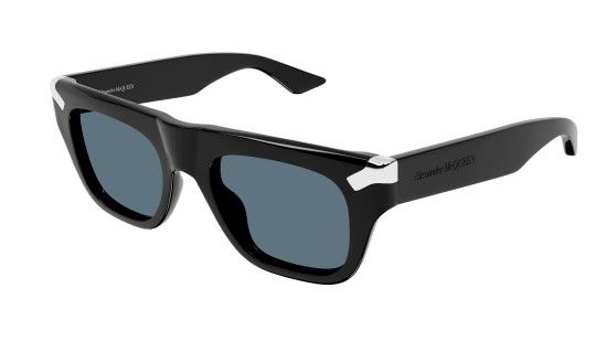 Occhiale da sole Alexander McQueen nero  - S/S 24 Montatura nera rettangolare con lenti blu