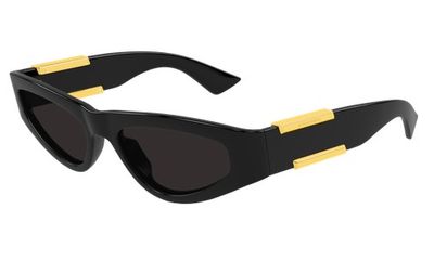 Occhiale da sole donna Bottega Veneta nero e oro, inserto giallo - Linea Ribbon gatto