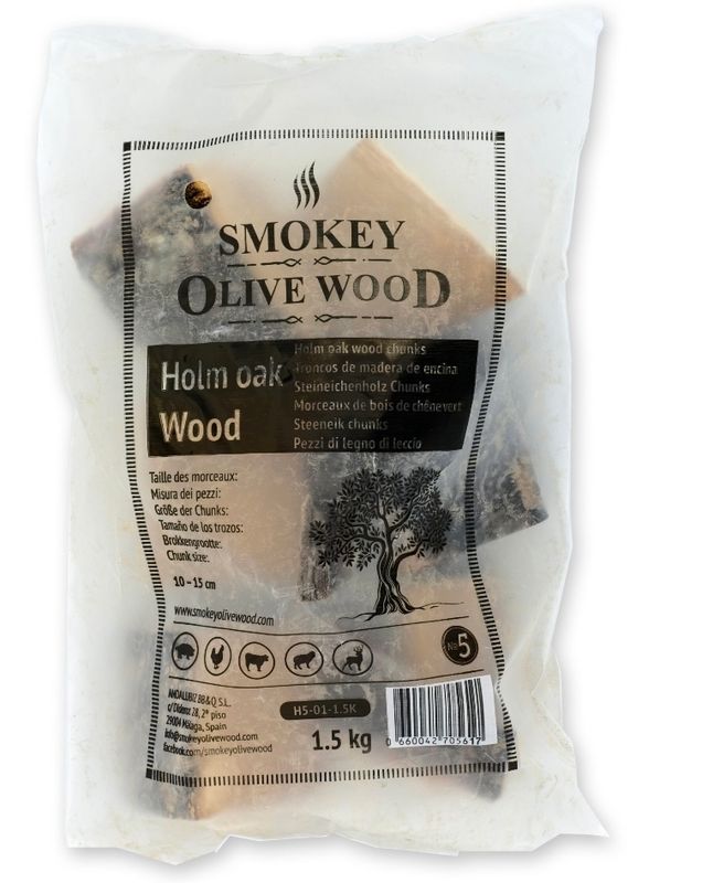 Smoked Olive Wood Holm Oak Chunks 1.5kg Smoked Olive Wood Holm Oak Chunks 1.5kg