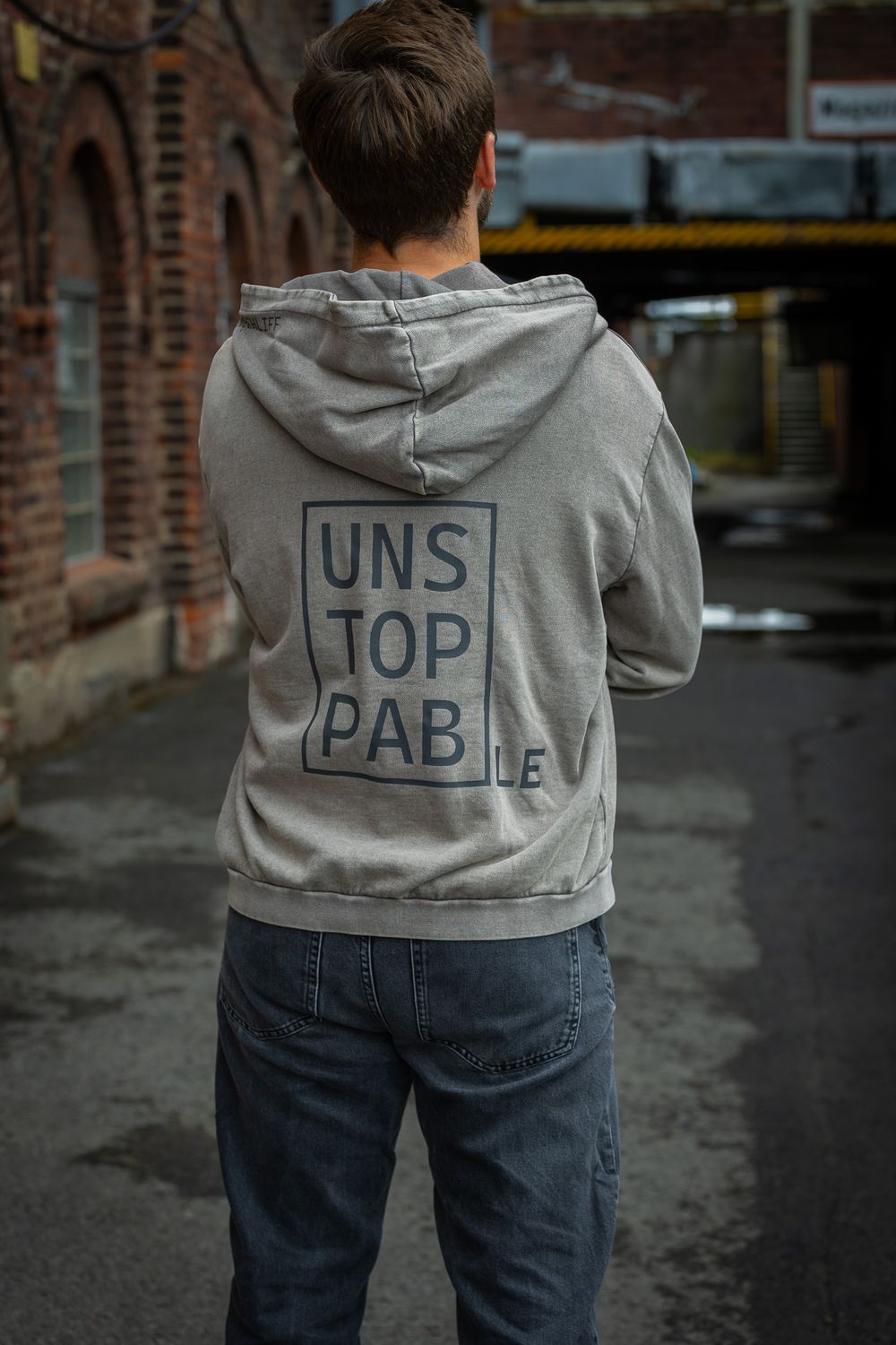 Hoodie Asphalt Oversized Acid Washed &quot;Unstoppable&quot;