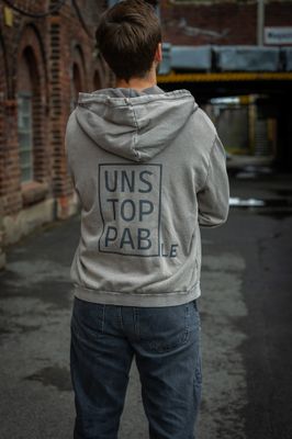 Hoodie Asphalt Oversized Acid Washed &quot;Unstoppable&quot;