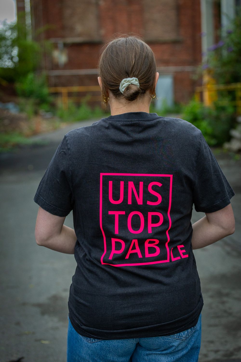 T-Shirt schwarz Acid Washed &quot;Unstoppable&quot;