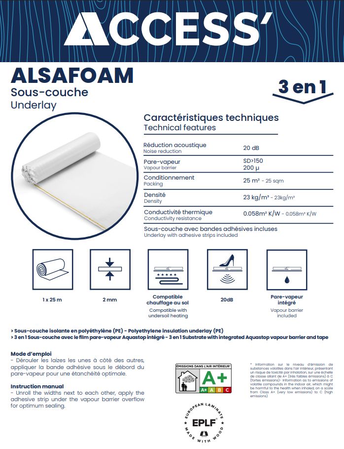 Alsaflooring Underlay Mousse Sous-couche  POLYETHYLENE NON RETICULEE / Alsafoam