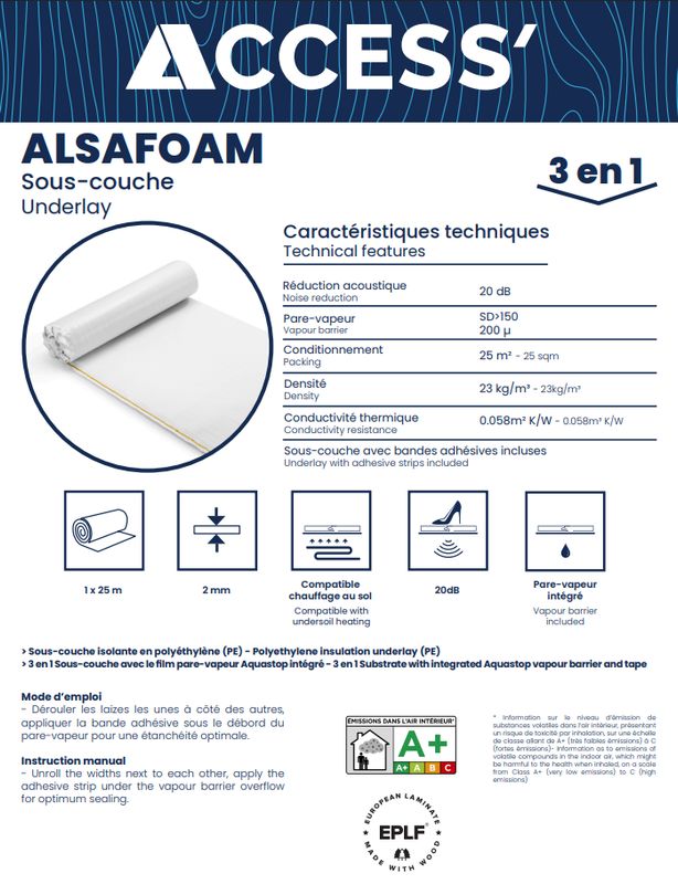 Alsaflooring Underlay Mousse Sous-couche  POLYETHYLENE NON RETICULEE / Alsafoam