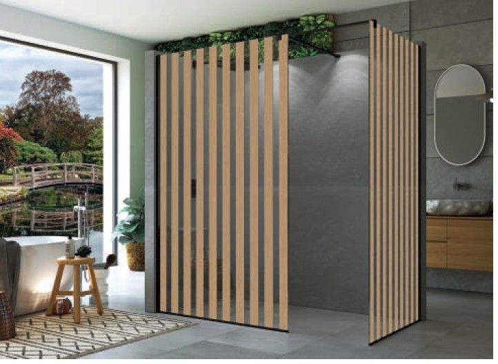 CAA Paroi de douche élégante verre 8 mm impression Japan coloris bois clair