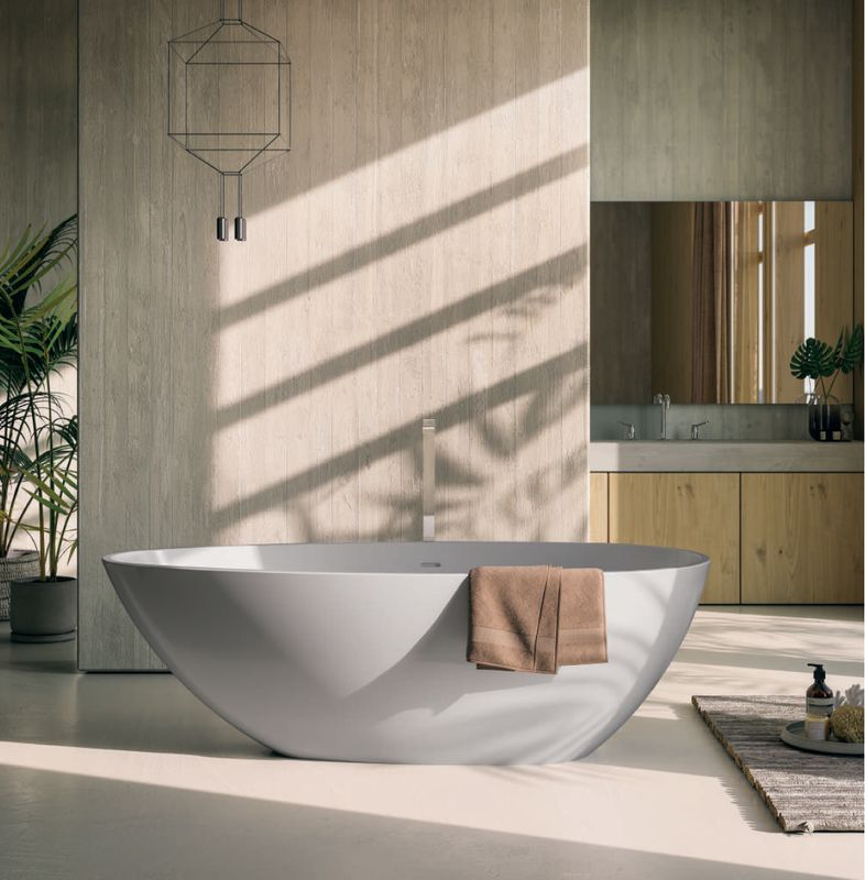 CAA Baignoire CHLOE, 1675 x 860 mm en Marbre de synthèse (MineraLite) blanc mat.