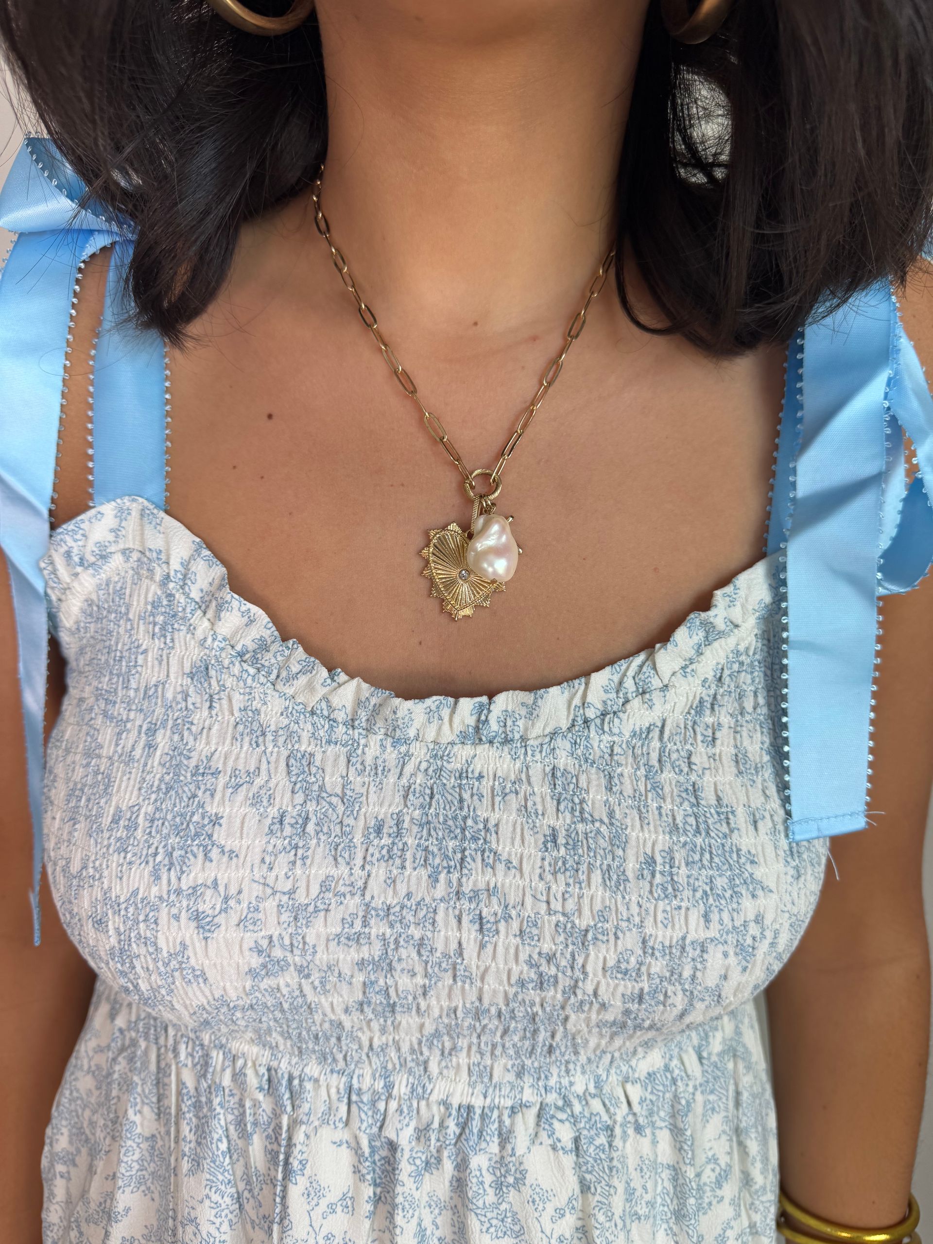 A Touch of Floral Blue Shoulder Ribbon Tie Maxi Dress