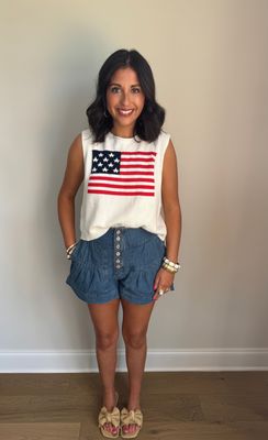 American Flag Back Tie Detail Knit Vest top