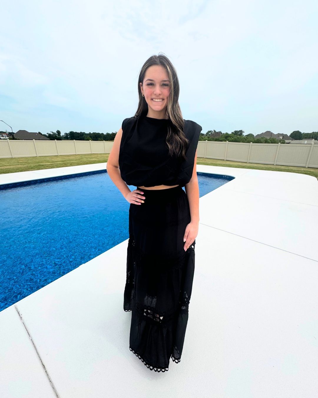 Beach Club Black Crop Bubble Top And Lace Trimmed Maxi Skirt Set