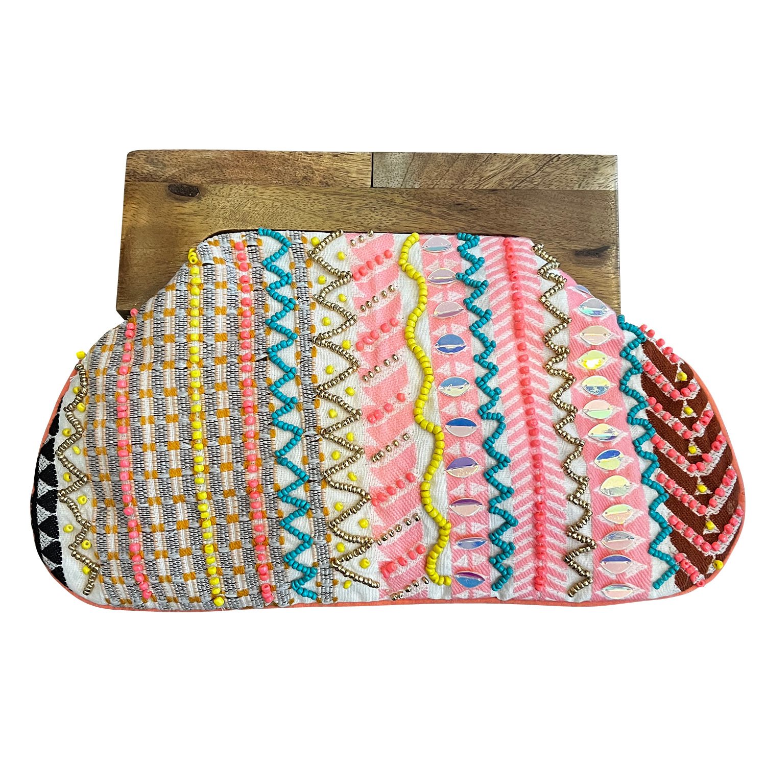 Beaded Clutch Bag with Wooden Handle for Women