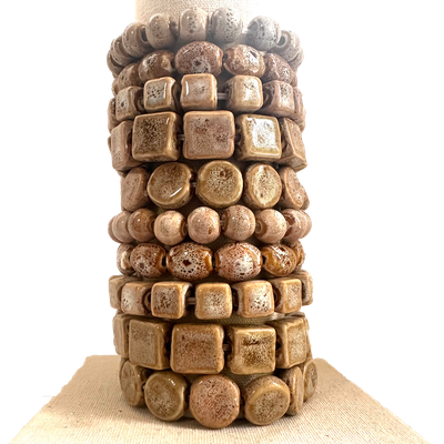 Beige Clay Bead Stretch Bracelets - Assorted shapes