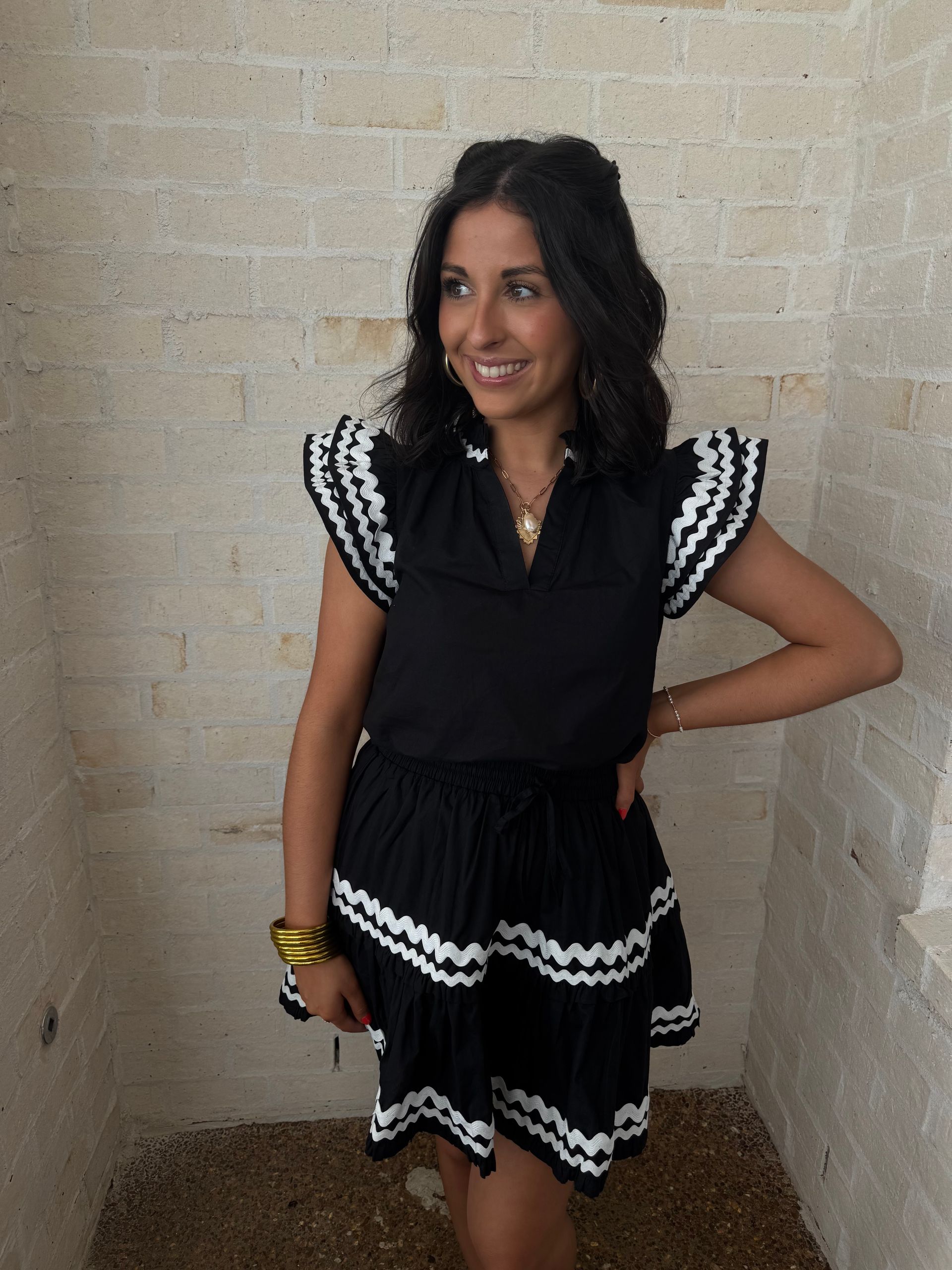 Black Two-Piece Ruffle Mini Skirt Set