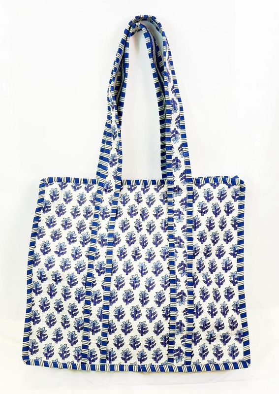 Blue Leaf Quilted Tote Bag